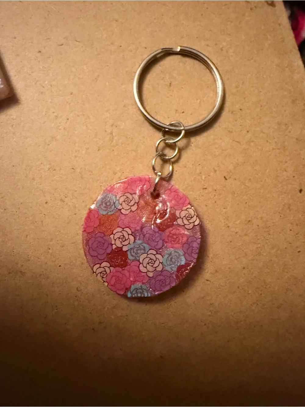 Fashion inspired Floral Resin Round Keychain - Pink Multi